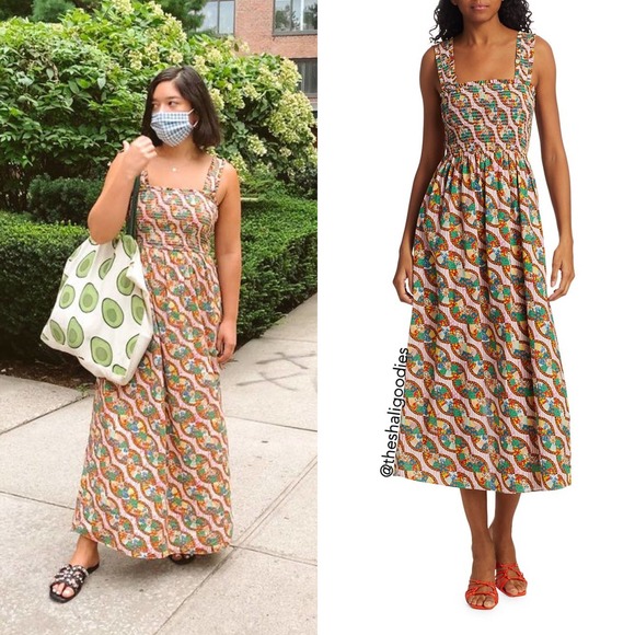 RHODE Maggie Dress Patchwork Smocked Midi NWOT